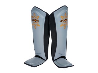 Kanong Genuine Leather Muay Thai Shin Pads : Black/Grey